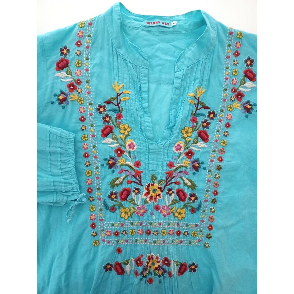 Johnny Was Embroidered Tunic Top Small Boho Floral Artisan Resortwear Western